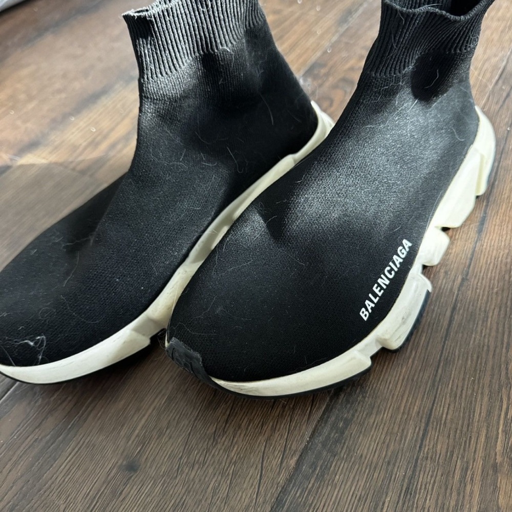 Balenciaga Black Knit Sneakers with White Sole